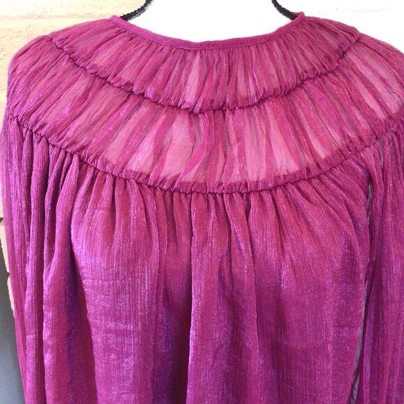 Shimmer Chiffon Top Womens Size XS Magenta Puff Long Sleeve Sheer Blouse Do+Be - Picture 4 of 11
